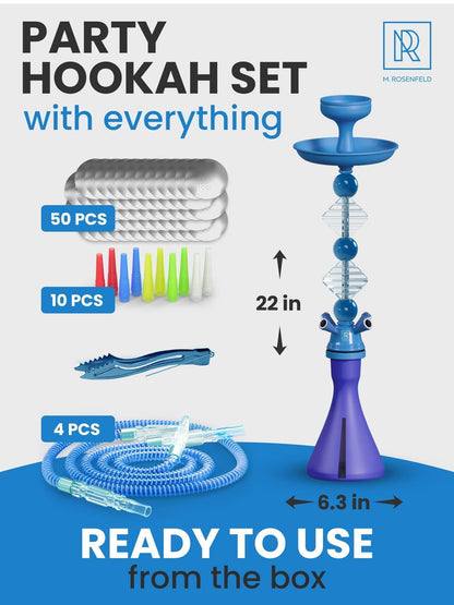 Blue 4 Hose Hookah Set with Everything   Portable   good for traveling