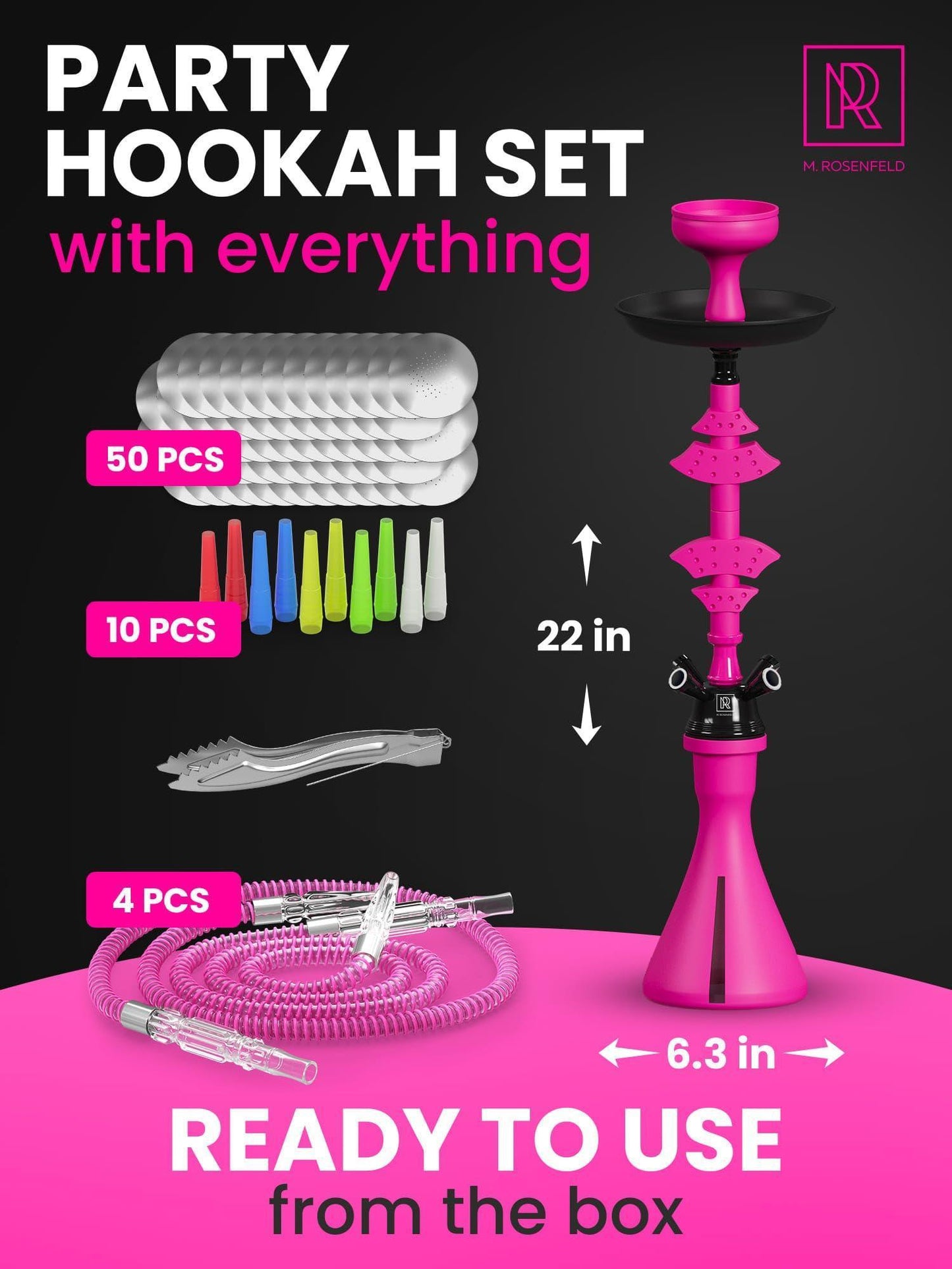 Hookah Set With Everything 4 Hose   Pink Hookah 4 Hose Set – Pink Hookah Set