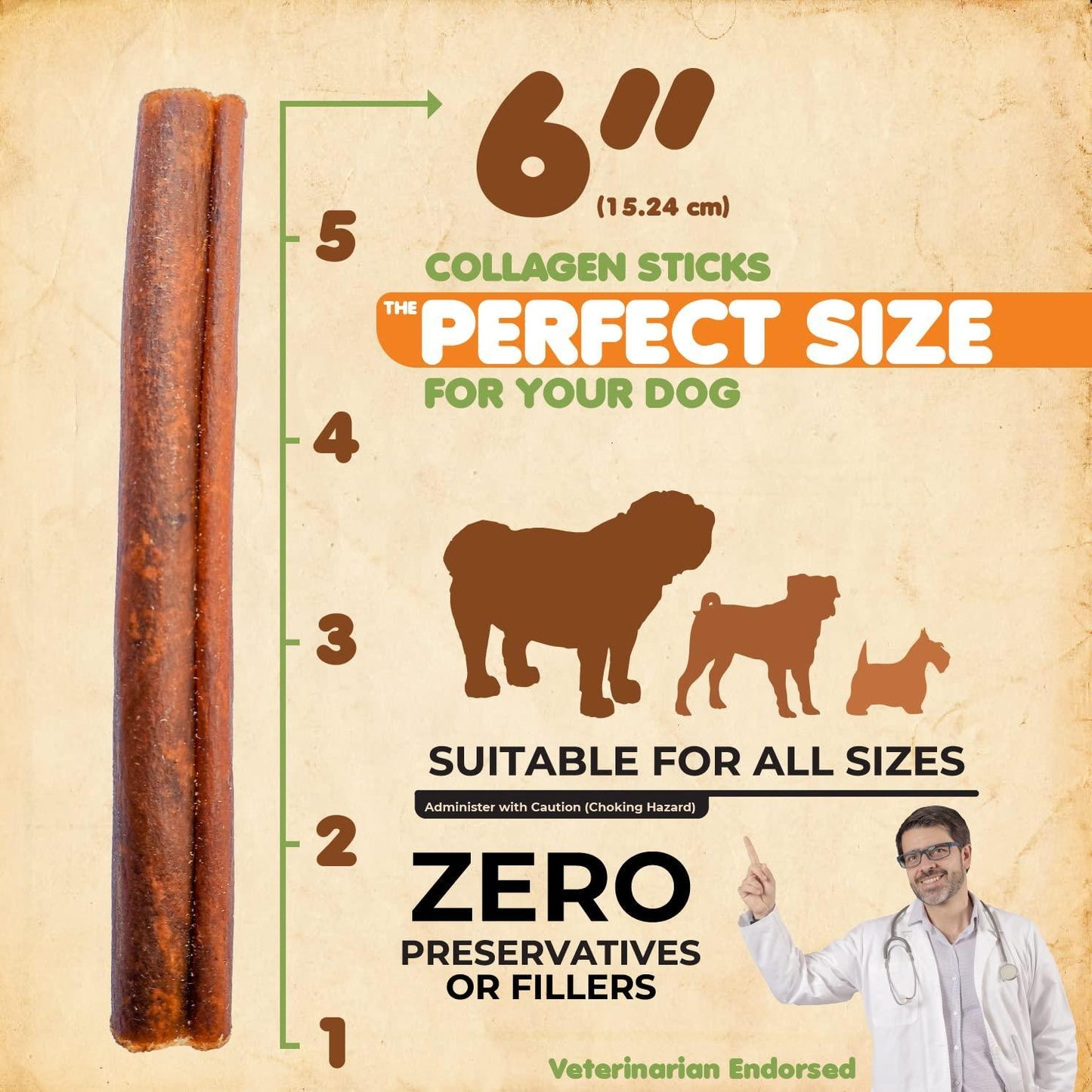 Collagen Sticks 100% Natural Beef Dog Chews 6” Premium Dog Treats for Training