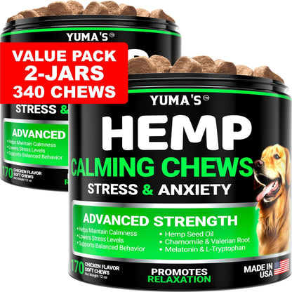 YUMA'S (2 Pack) Hemp Calming Chews for Dogs   Advanced Dog Calming Treats   Dog