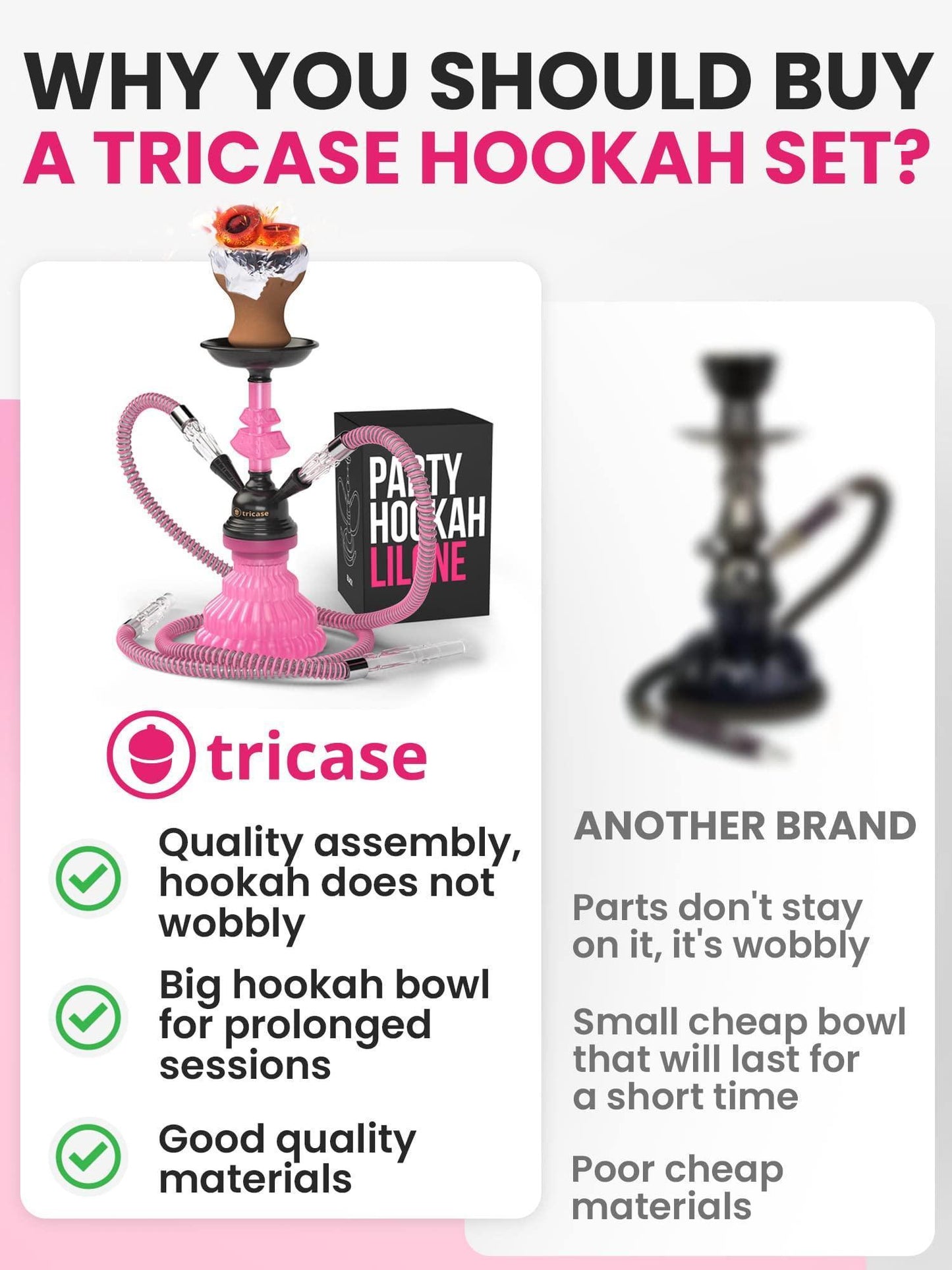 Pink Hookah Set 2 Hose Hookah – LilOne 12” Pink Mini Hookah Combo Kit Shisha