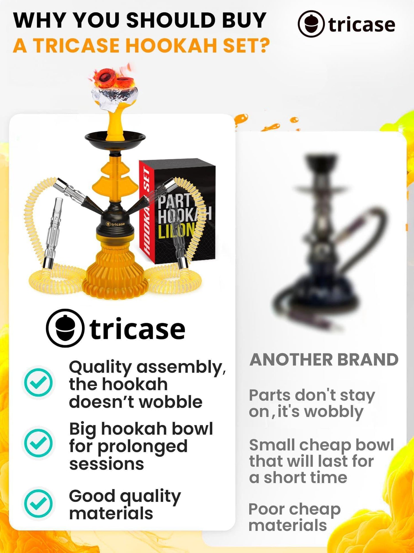 Yellow Hookah set with everything   Hookah Set 2 Hose Hookah – LilOne