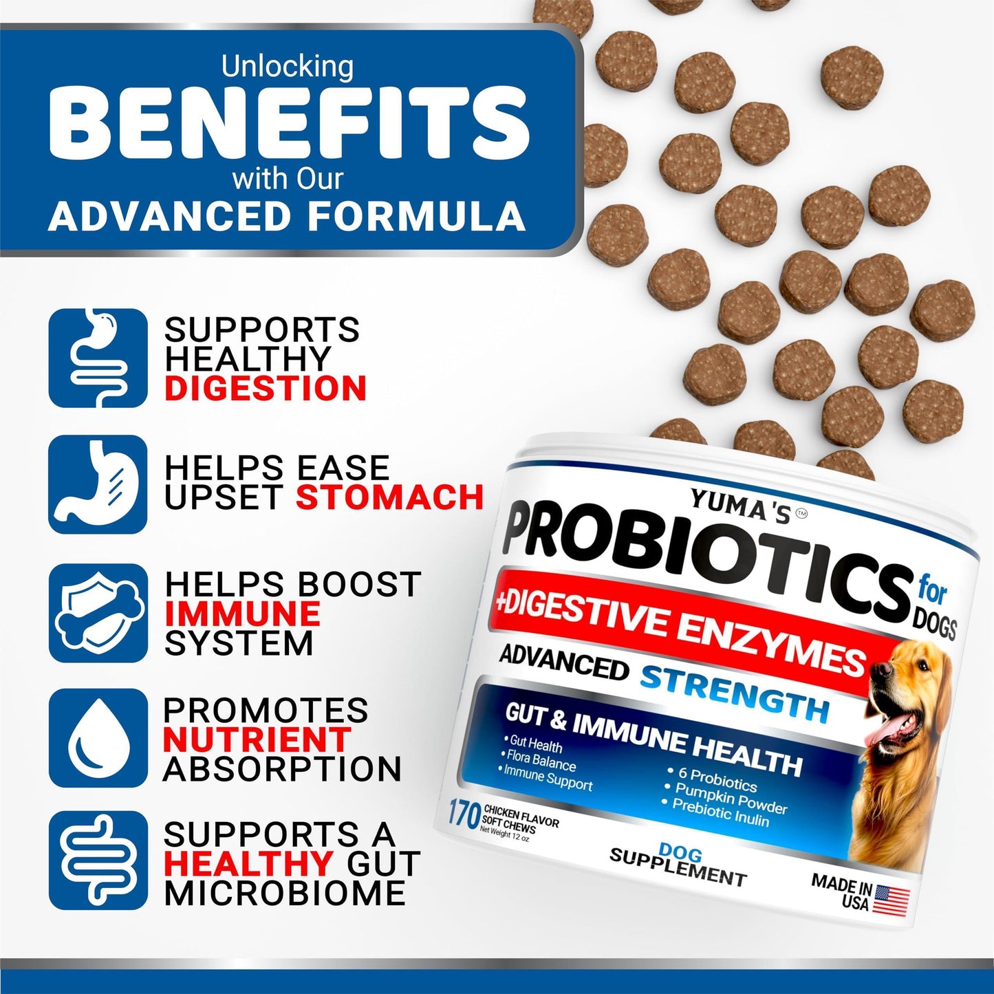 Probiotics for Dogs and Digestive Enzymes   170 Dog Probiotics Chews   Pet