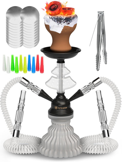 White Hookah Set 2 Hose Hookah – LilOne 12” White Mini Hookah Combo Kit Shisha