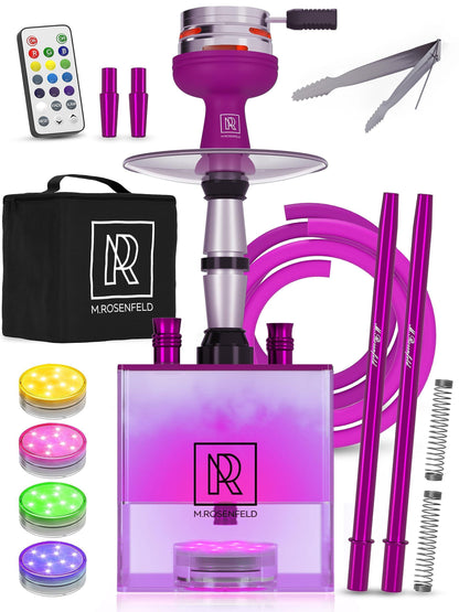 Purple Hookah 2 Hose Hookah Set   YADO Square Hookah To Go with Hookah Charcoal