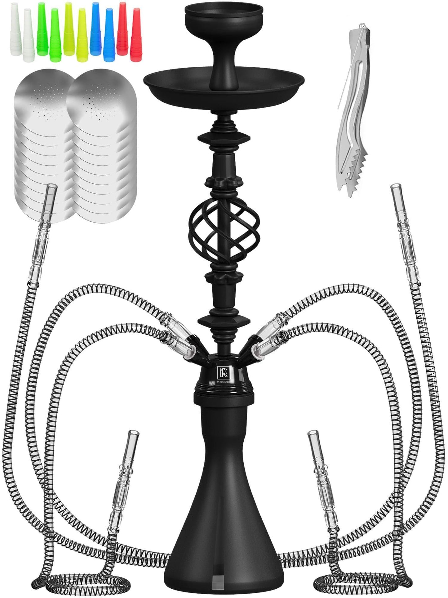 Hookah Set With Everything 4 Hose   Black Hookah 4 Hose Set – Black Hookah Set